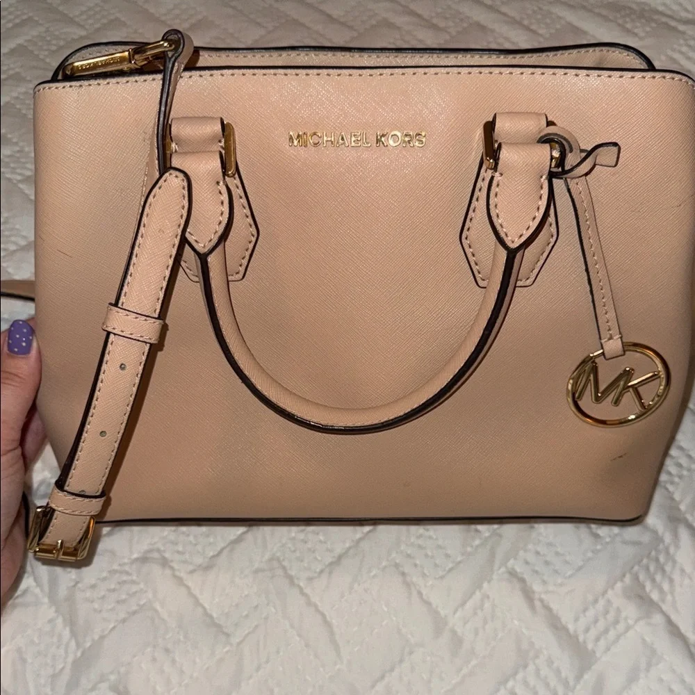 Michael Kors Tan Pebbled Leather Satchel with Gold Hardware